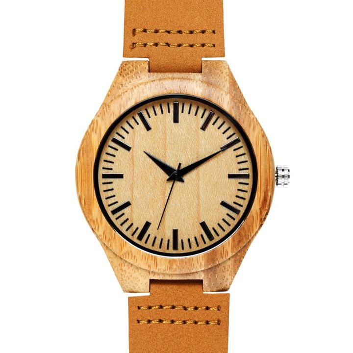 Bamboo watch with strap isolated on white background