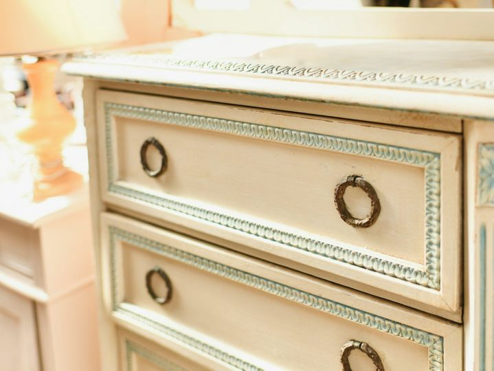 White antique wooden painted chest of drawers European, french