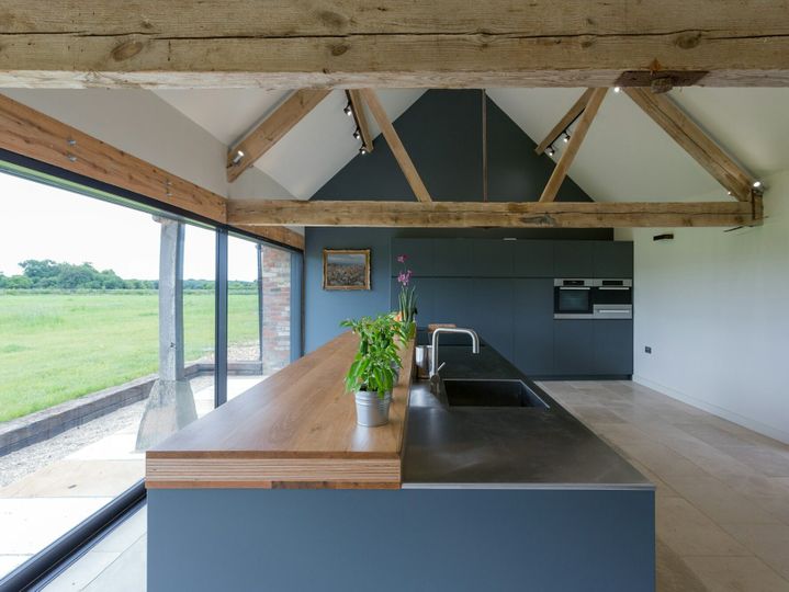 Modern kitchen of converted barn home