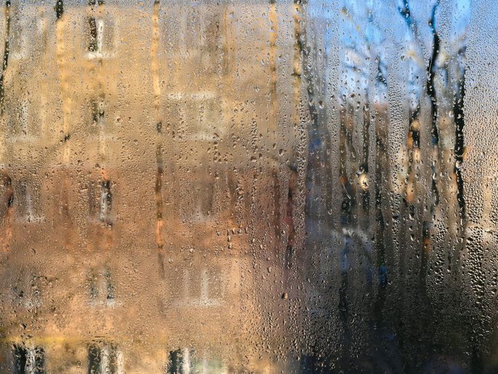 textured background of fogged window glass