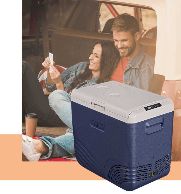 Produktbild von Yolco NX50 BLUE – Tragbarer Kompressorkühlschrank 47L, Bluetooth 5.0, -20°C Bis +20°C, 12/24V DC & 100-240V AC, 45dB, R1234YF