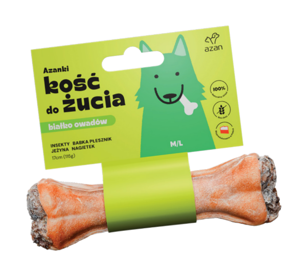 Azanki Kość do żucia z insektami i nagietkiem M/L 17cm/115g