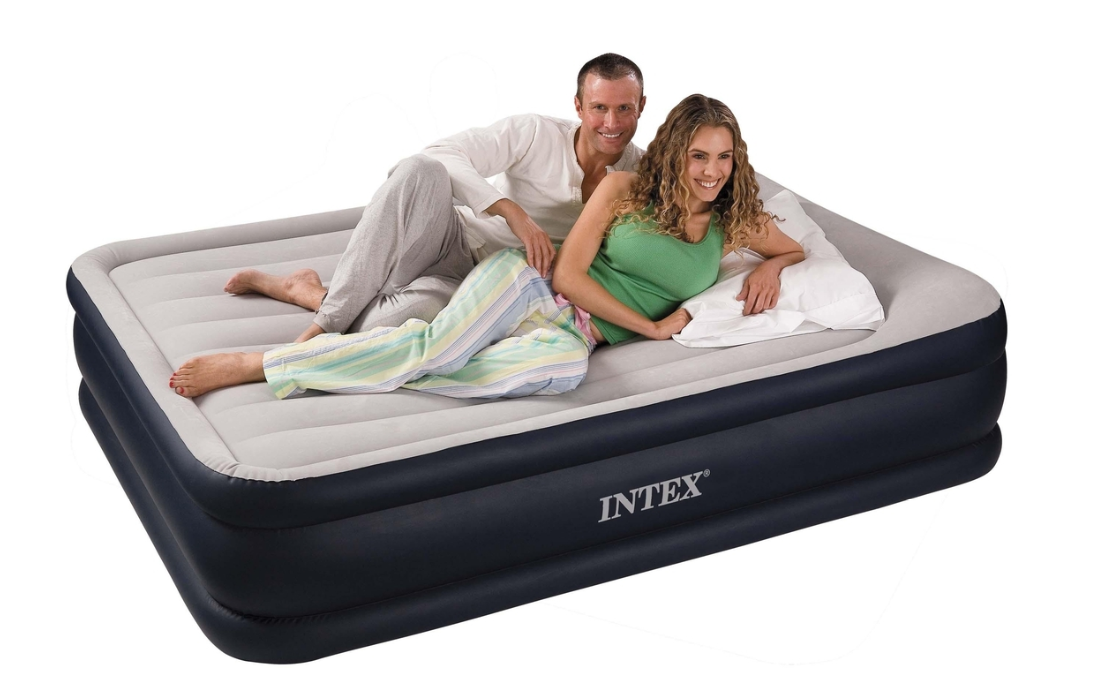 Надувная кровать intex deluxe pillow rest raised bed 64136 серый темно синий