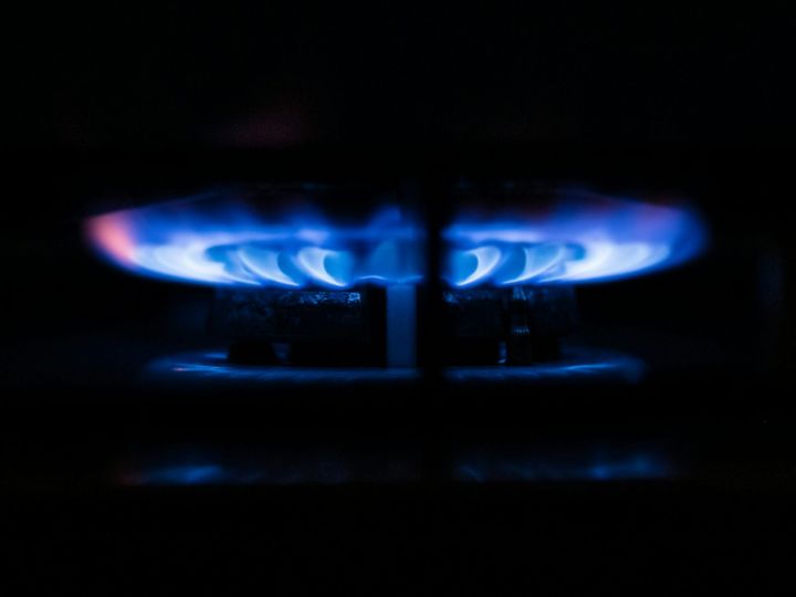 Blue gas fire from kitchen stove