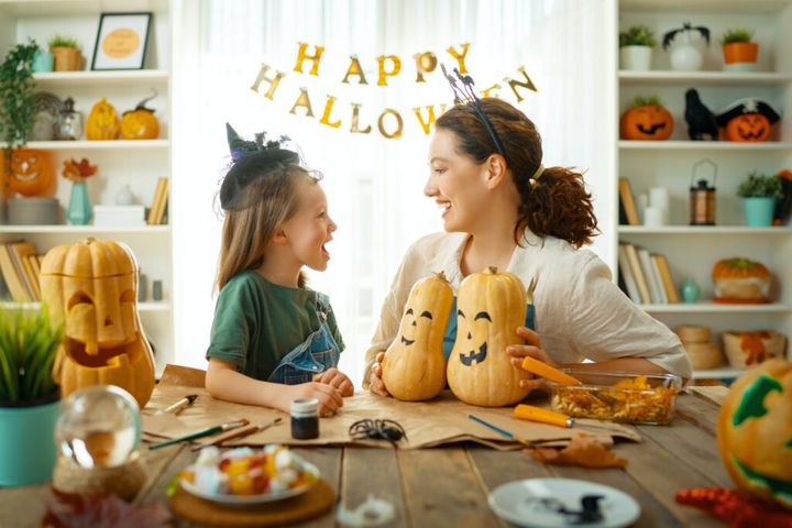 family preparing for Halloween