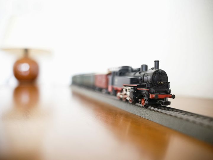 Close-up of toy train on table