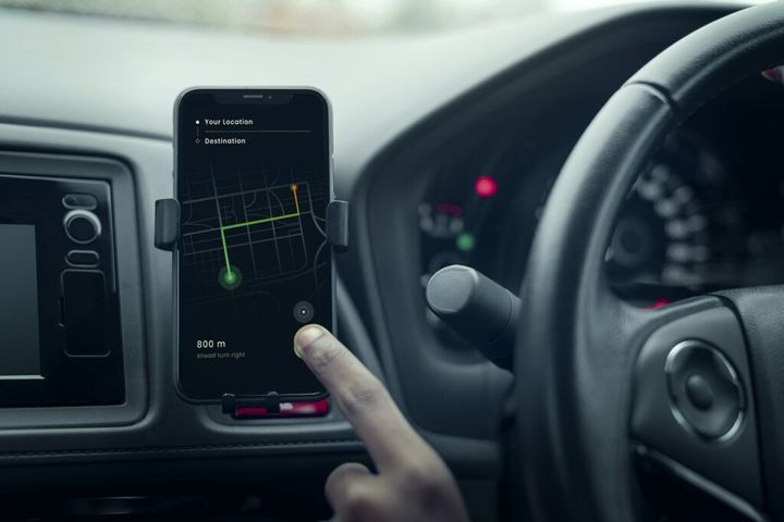 Gps navigation system on a phone in a self-driving car
