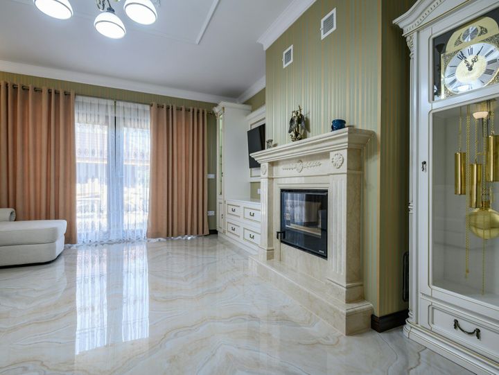 Classic living room interior design with marble floor