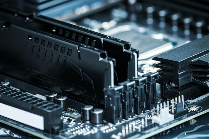 RAM Memory Installed in Computer Motherboard Slots