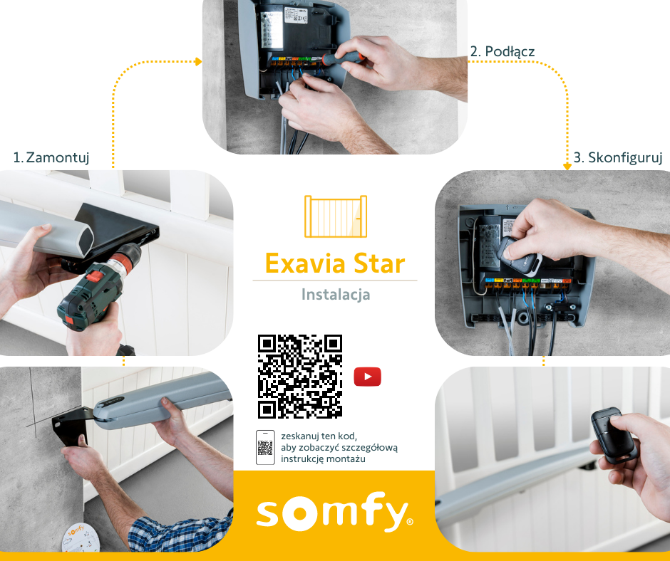 Somfy Zestaw do bram skrzydłowych Exavia Star - montaż