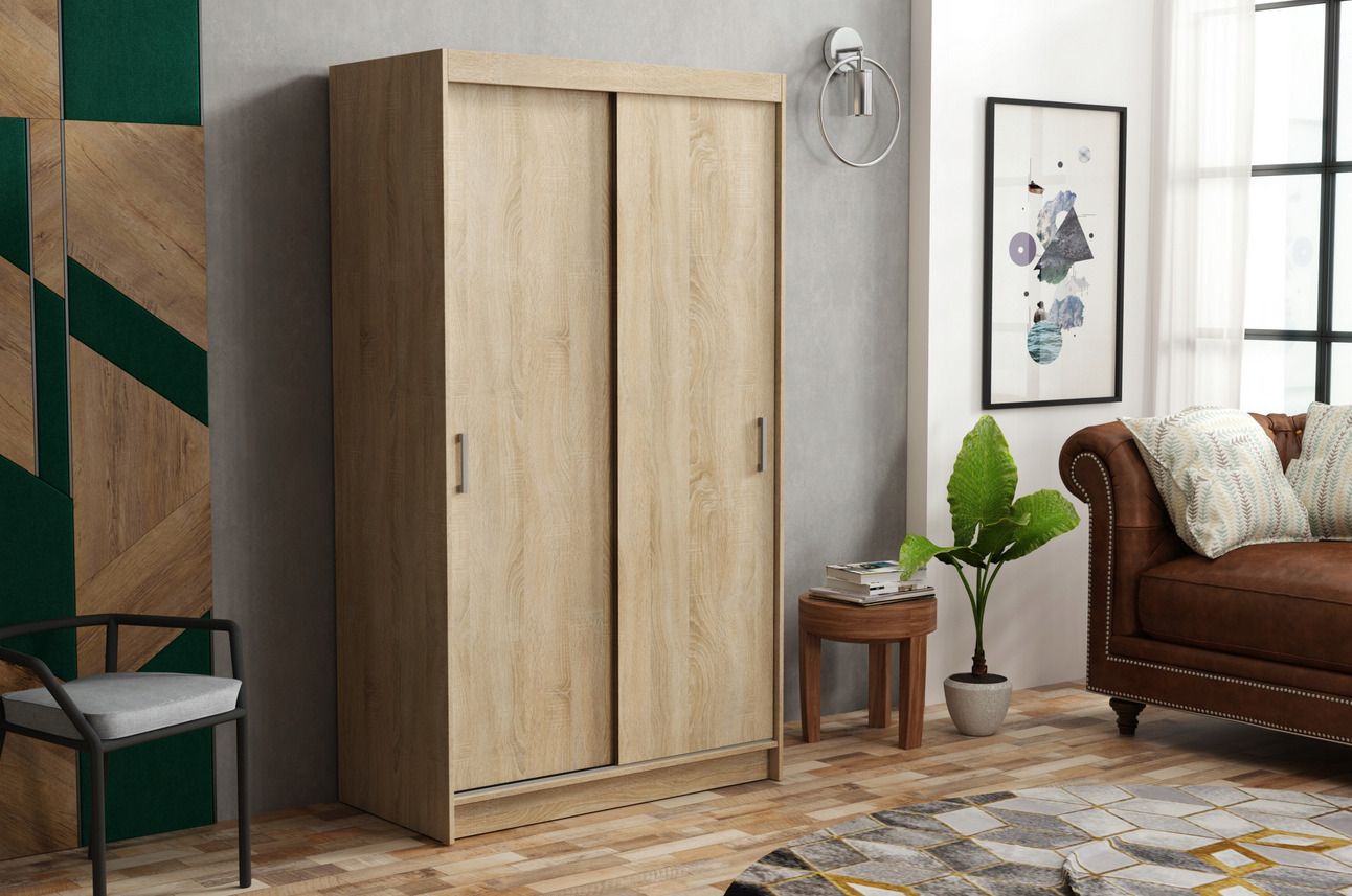 SZAFA DWUDRZWIOWA PRZESUWNA SONOMA 110CM pojemna garderoba do sypialni