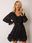 Sukienka czarna mini z falbaną styl Boho z koronką - zdjęcie 2