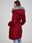 Bordowy damski puchowy płaszcz zimowy z kapturem i sztucznym futrem Orsay - zdjęcie 4