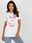 Ecru-różowy bawełniany damski t-shirt z aplikacją - zdjęcie 3