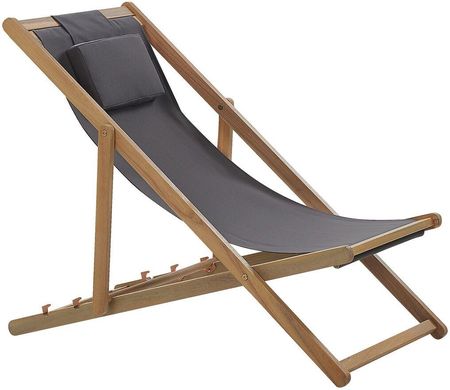 Beliani Leżak ogrodowy szary ciemna drewniana rama składane krzesło z zagłówkiem Avellino