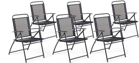 Beliani Zestaw 6 krzeseł ogrodowych czarny metalowa rama poliester składany Livo