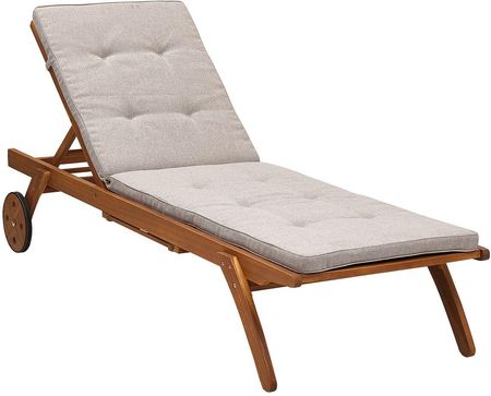 Beliani Klasyczny leżak ogrodowy regulowany z poduszką beżowa drewno akacjowe Cesana