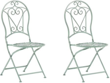 Beliani Metalowy zestaw 2 krzeseł balkonowych składane ozdobne zielone Trento