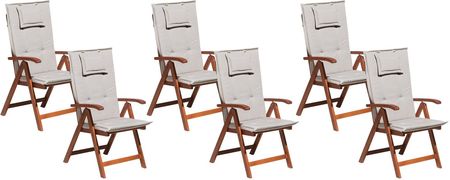 Beliani Zestaw 6 krzeseł ogrodowych drewno akacjowe z poduszkami beżowoszarymi Toscana