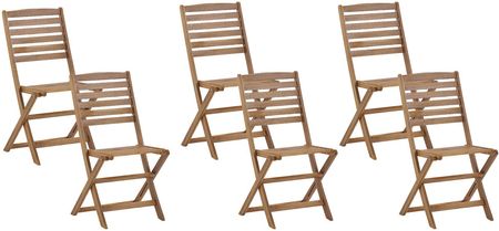 Beliani Drewniany zestaw 6 krzeseł ogrodowych składanych drewno akacjowe Tolve