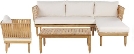 Beliani Zestaw mebli ogrodowych jasne drewno białe poduszki akacja stolik kawowy Cremona