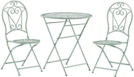 Beliani Metalowy zestaw mebli balkonowych stół 2 krzesła ozdobne zielony Trento