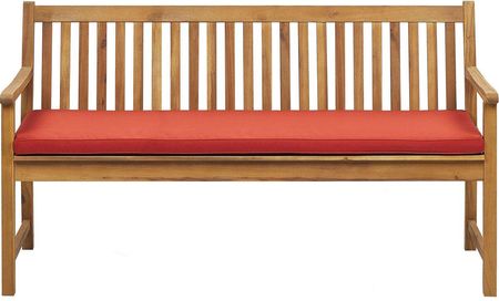 Beliani Ławka Ogrodowa Z Certyfikowanego Drewna 160cm Czerwona Poduszka Vivara (210040)