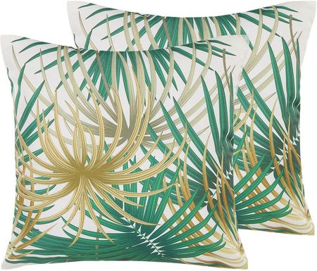 Beliani Zestaw 2 poduszek ogrodowych wielokolorowe liście palmy 45 x 45 cm Gaiana