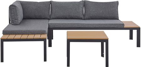 Beliani Zestaw wypoczynkowy ogrodowy 4-osobowy sofa narożna i stolik jasne drewno Pienza