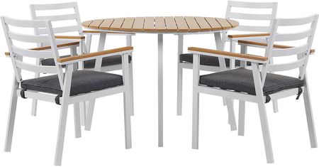 Beliani Zestaw mebli ogrodowych biały stół krzesła jadalniany aluminium poduszki Cavoli