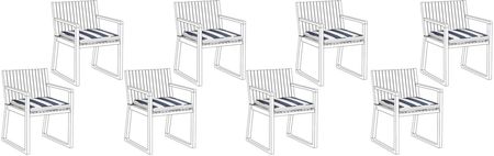 Beliani Komplet 8 krzeseł na ogród jasne drewno akacji niebiesko-białe poduszki Sassari