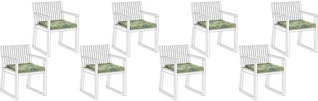 Beliani Komplet 8 krzeseł na ogród jasne drewno akacji zielone poduszki Sassari