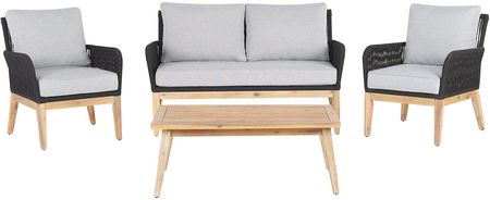 Beliani Zestaw ogrodowy 4-osobowy drewniany sofa 2 fotele stolik szary Merano II