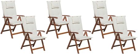 Beliani Zestaw 6 krzeseł ogrodowych drewno akacjowe z poduszkami białymi Toscana
