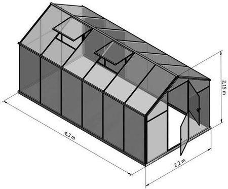 Emaga Szklarnia Sanus L-10 wymiar 2,2x4,30m H=2,15m 9,5m2 poliwęglan 6mm E10400