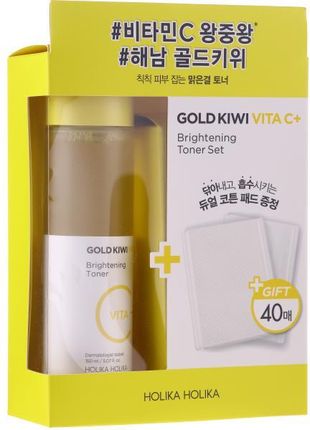 Holika Holika Zestaw Gold Kiwi Vita C+ Brightening Toner Special Set Tonik 150ml+ Płatki kosmetyczne 40szt