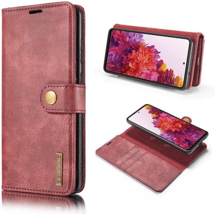 Xgsm DG.MING Skórzane Etui 2in1 Wallet Case do Samsung Galaxy S20 FE Wine Red Czerwony