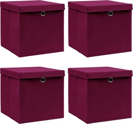 vidaXL 4 pudełka z pokrywami ciemnoczerwone 32x32x32cm tkanina (288342)