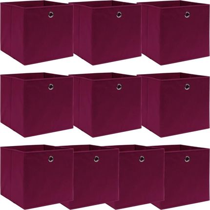 vidaXL 10 pudełek z pokrywami ciemnoczerwone 32x32x32cm tkanina (288343)