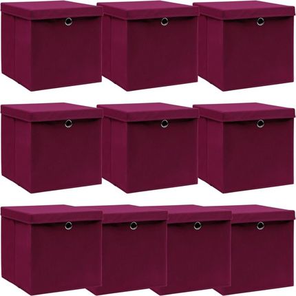 Vidaxl 10 pudełek z pokrywami ciemnoczerwone 32x32x32cm tkanina (288344)