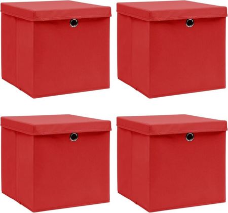 vidaXL Pudełka z pokrywami 4szt. czerwone 32x32x32cm tkanina (288362)
