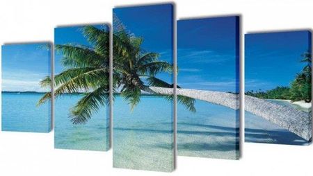 Zestaw Obrazów Canvas 200 X 100 Cm Plaża I Palmy