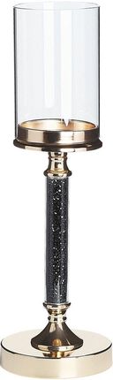 Beliani Elegancki świecznik na nóżce metalowy szklany klosz złoto-czarny Abbeville