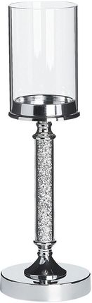 Beliani Elegancki świecznik na nóżce metalowy szklany klosz srebrny Abbeville