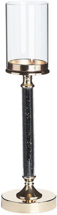 Beliani Elegancki wysoki świecznik na nóżce metalowy szklany klosz złoto-czarny Abbeville
