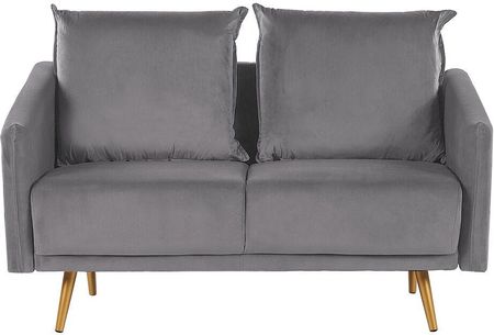 Beliani Retro sofa 2-osobowa welurowa szara miękkie poduchy złote nóżki Maura