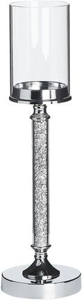 Beliani Elegancki wysoki świecznik na nóżce metalowy szklany klosz srebrny Abbeville