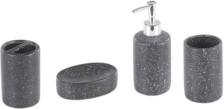 Beliani Zestaw akcesoriów łazienkowych ciemnoszary ceramiczny dozownik mydła pojemnik na szczoteczki Iloca