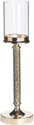 Beliani Elegancki wysoki świecznik na nóżce metalowy szklany klosz złoty Abbeville