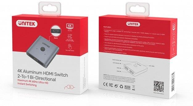 UNITEK  PRZEŁĄCZNIK ROZDZIELACZ SPLITTER SWITCHER DWUKIERUNKOWY HDMI 2.0 4K 2-NA-1  (V1127A)